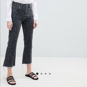 ASOS Cropped Flare Jeans in Dark Leopard Print